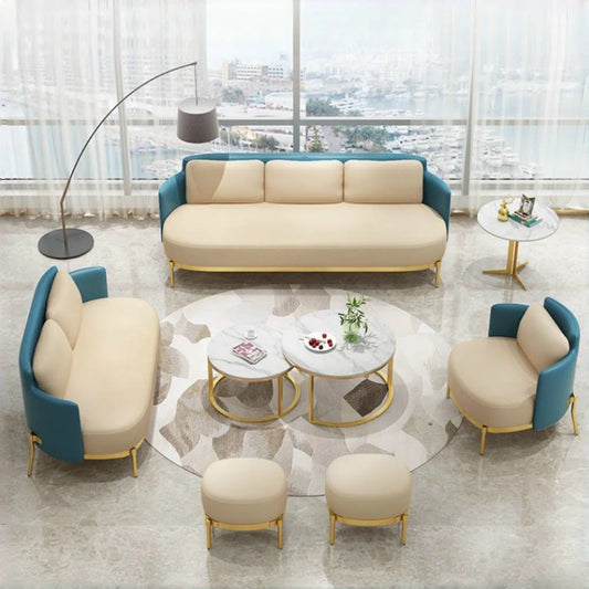 7 Seater Sofa Set:  Light Luxury 7-Piece Faux Leather Sofa