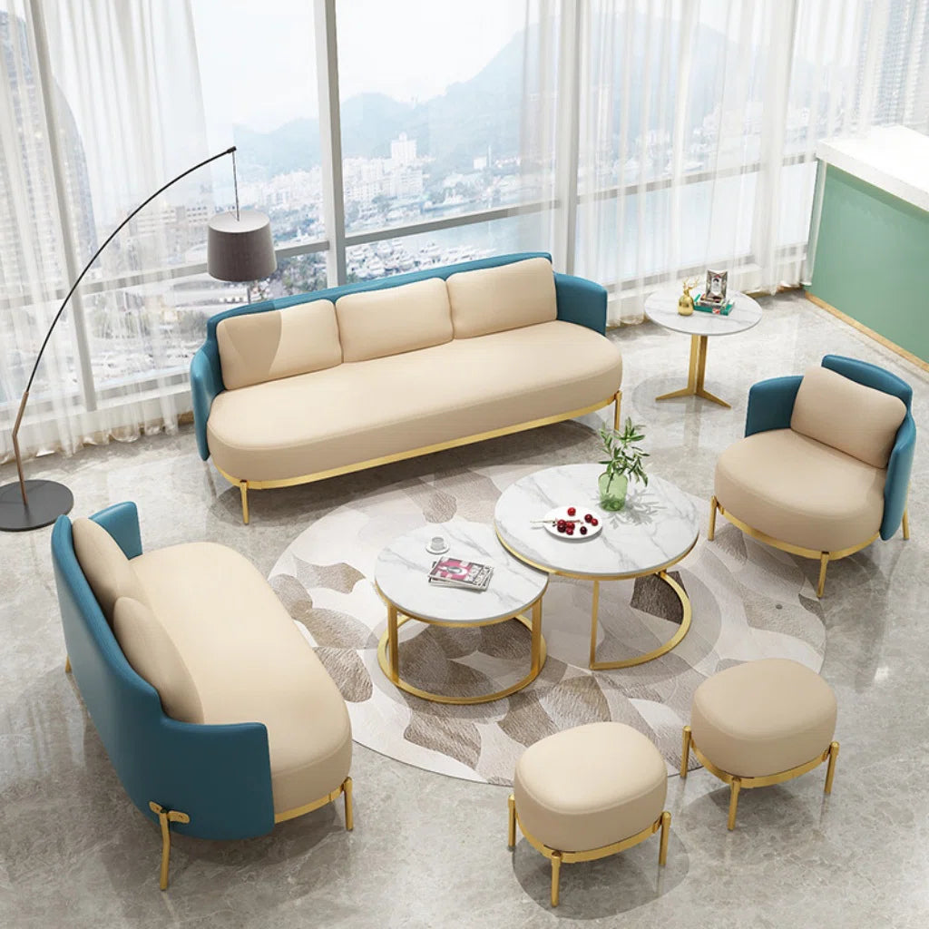 7 Seater Sofa Set: Light Luxury 7-Piece Faux Leather Sofa