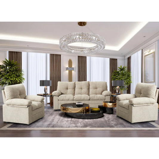 Luxury Sofa Sets: 3-Piece Cotton Upholstered Sofa & Chair Set with Pillowtop Arms