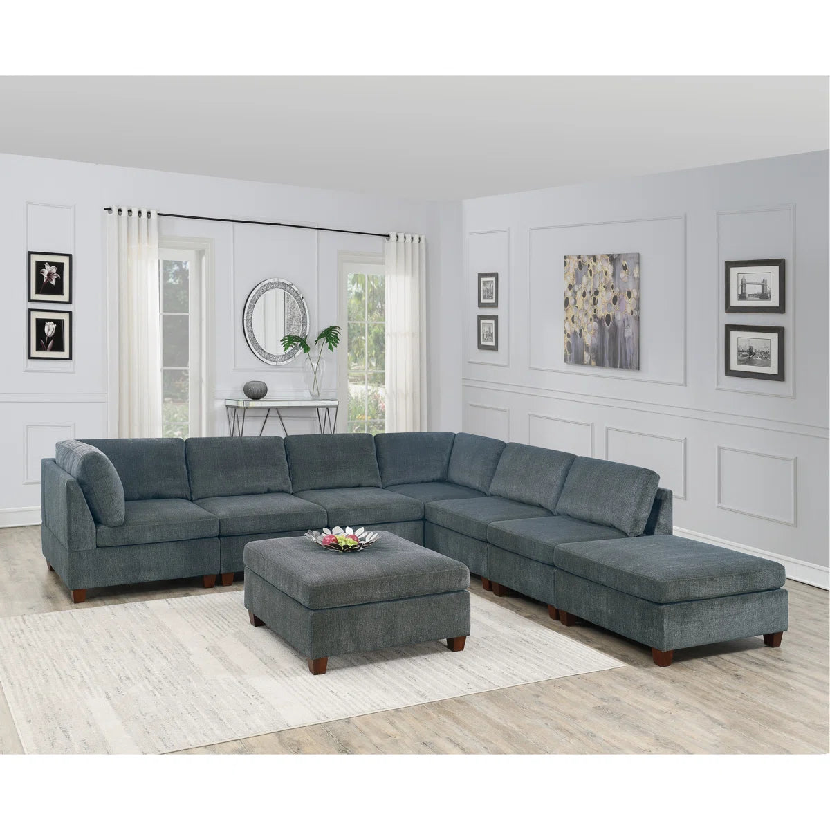 7 Seater Sofa Set: 8-Piece Modular L-Sectional with Ottomans