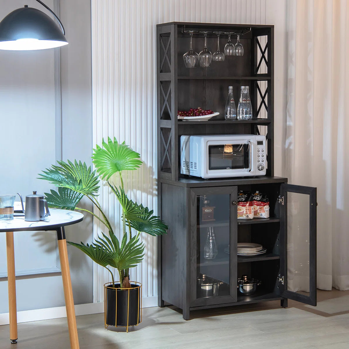 Microwave Stands: Longford 67.5'' Freestanding Kitchen Pantry Cabinet – Multi-Shelf Storage with Microwave Space