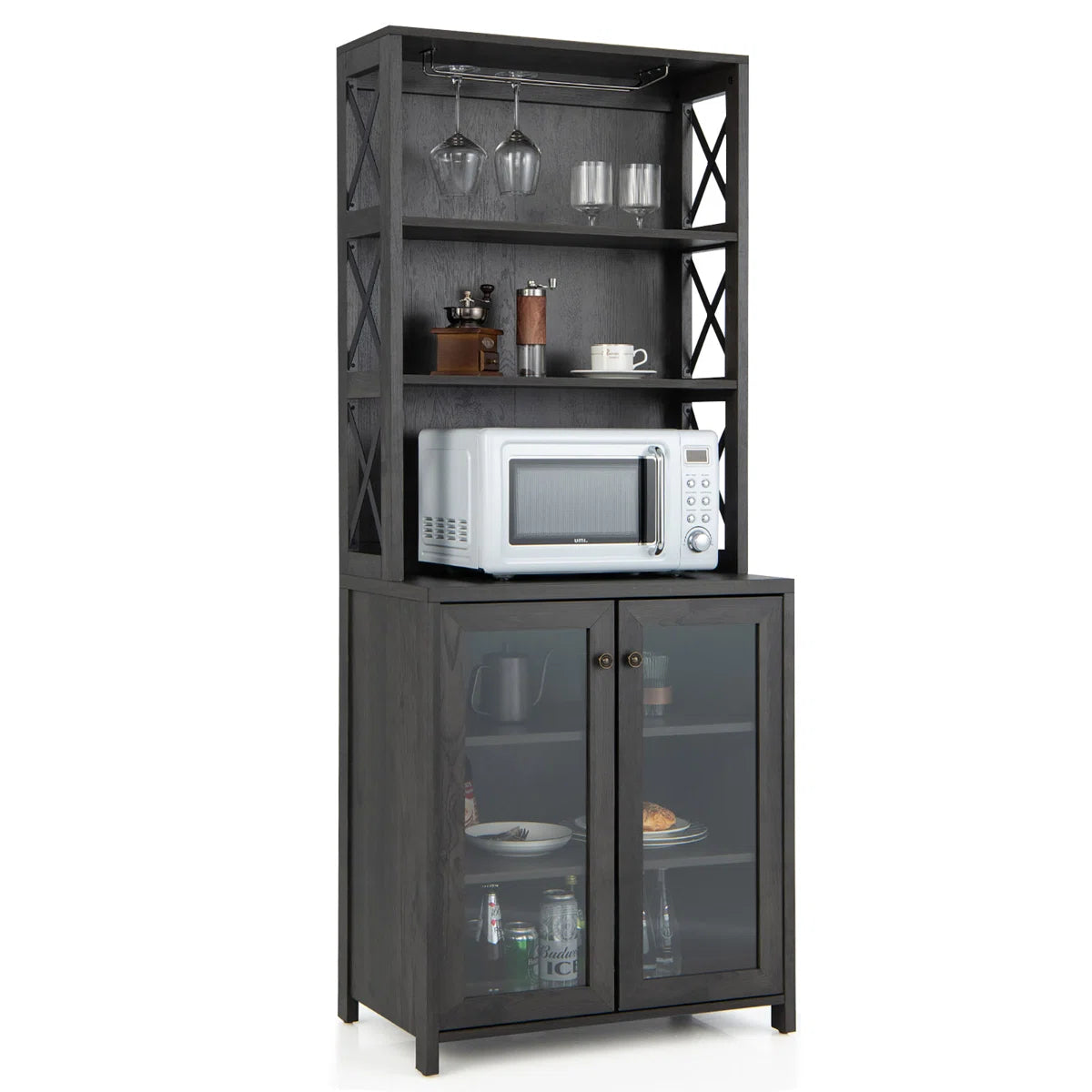 Microwave Stands: Longford 67.5'' Freestanding Kitchen Pantry Cabinet – Multi-Shelf Storage with Microwave Space