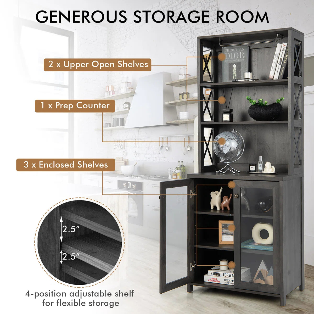 Microwave Stands: Longford 67.5'' Freestanding Kitchen Pantry Cabinet – Multi-Shelf Storage with Microwave Space