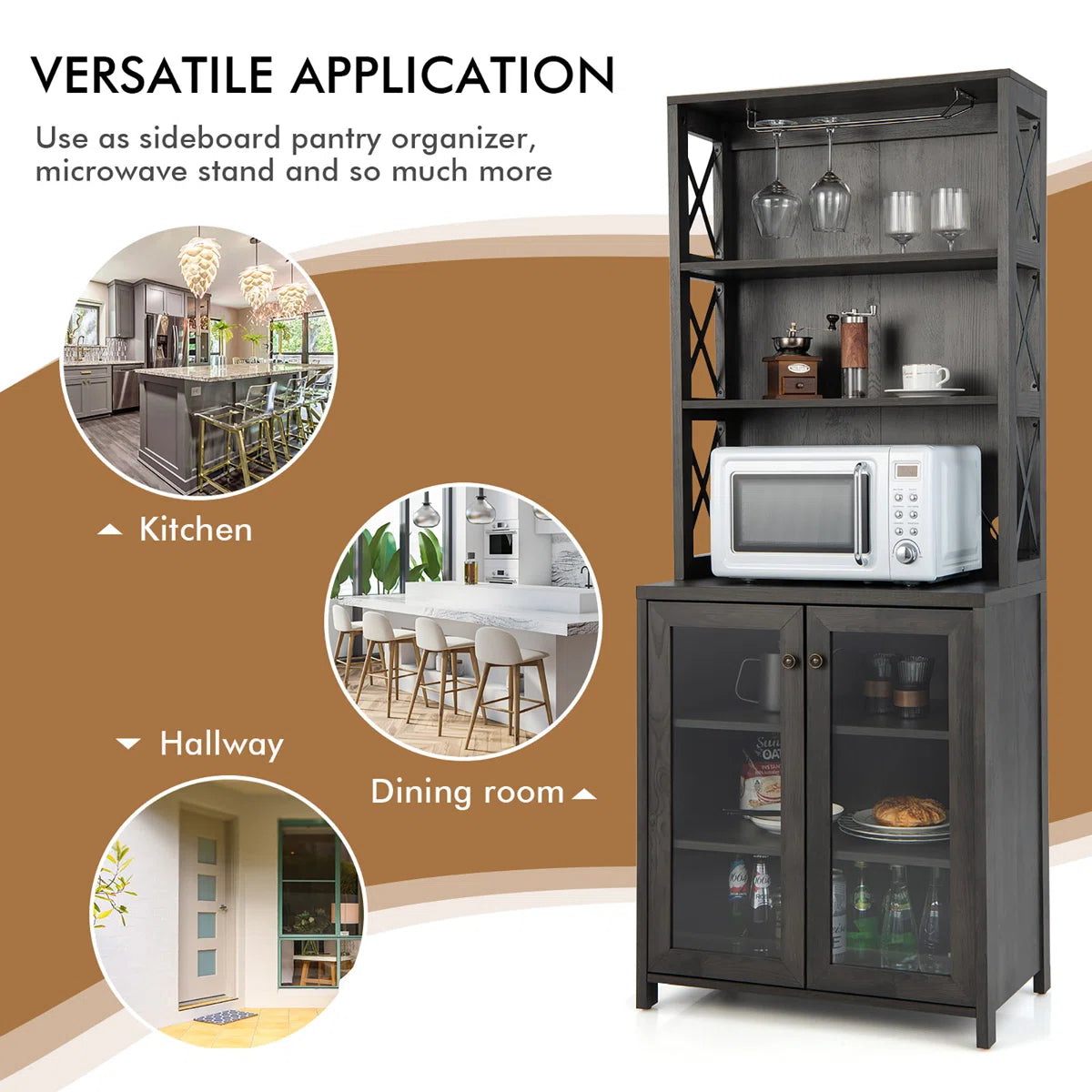 Microwave Stands: Longford 67.5'' Freestanding Kitchen Pantry Cabinet – Multi-Shelf Storage with Microwave Space