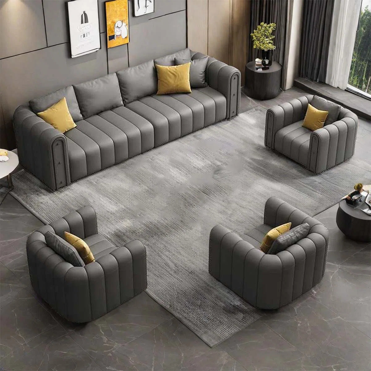 7 Seater Sofa Set: Modern 4-Piece Faux Leather Sofa Set
