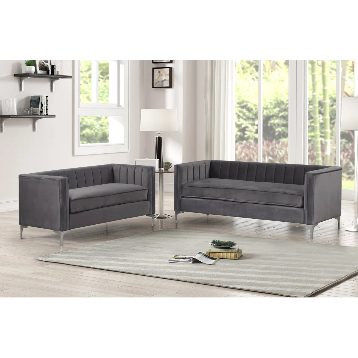 Luxury Sofa Sets: 2-Piece Velvet Sofa and Loveseat Set with Chrome Legs – Modern Design