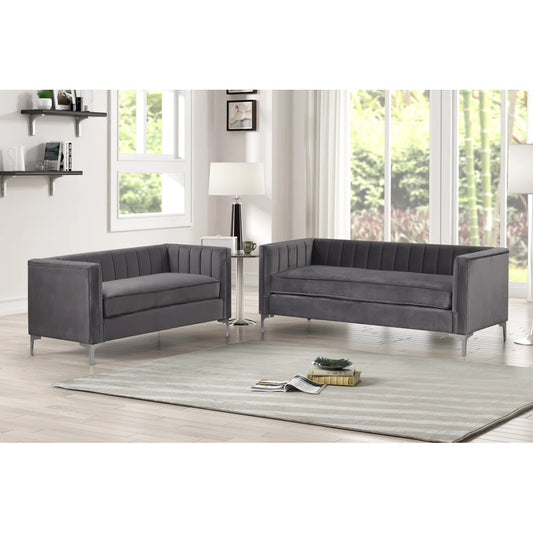 Luxury Sofa Sets: 2-Piece Velvet Sofa and Loveseat Set with Chrome Legs – Modern Design