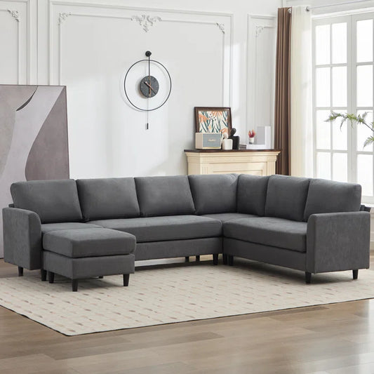 7 Seater Sofa Set: 107.3" Sectional Sofa with Leather