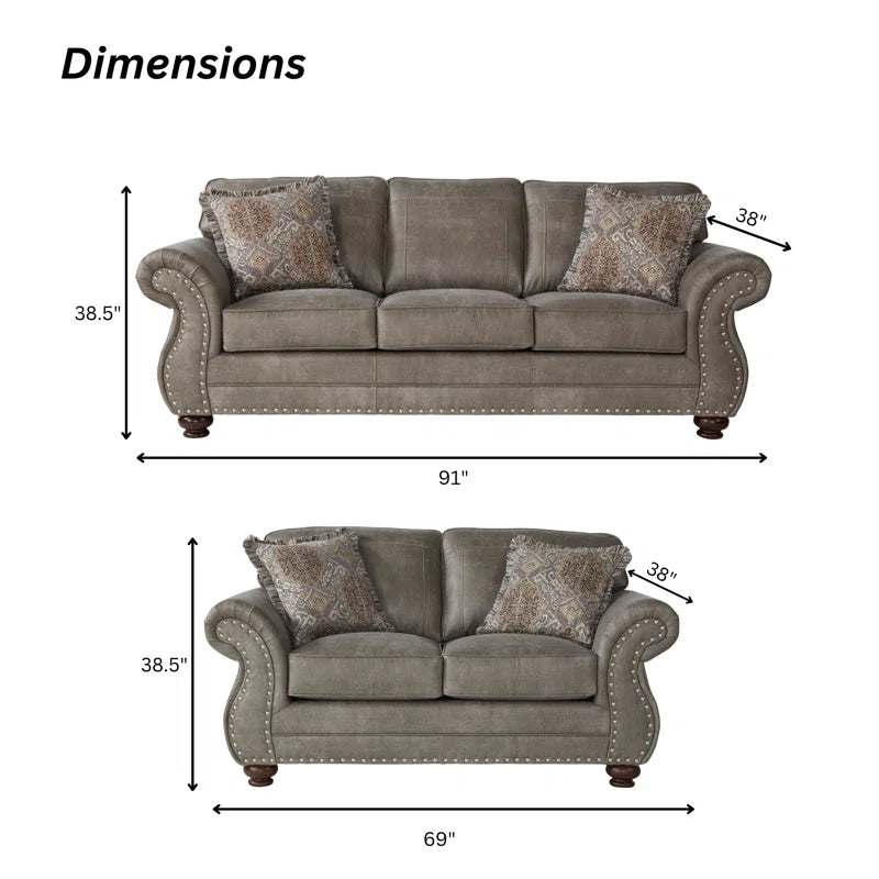 Luxury Sofa Sets: Traditional Style 2-Piece Sofa Set – Sofa & Loveseat with Nailhead Detailing