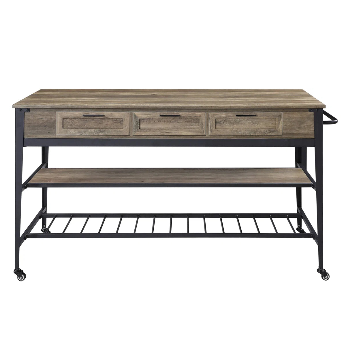 Kitchen Island Table: Rectangular Rolling Cart with 3 Drawers & 2-Tier Shelf Storage