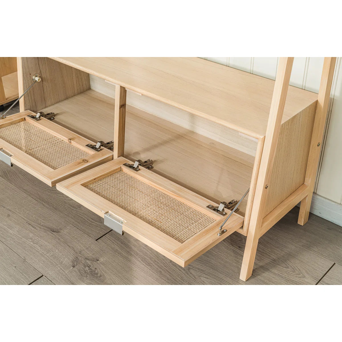 Kitchen Island Table: 30.8'' Wide Marisha Utility Trolley with Rattan Shelves & Wheels
