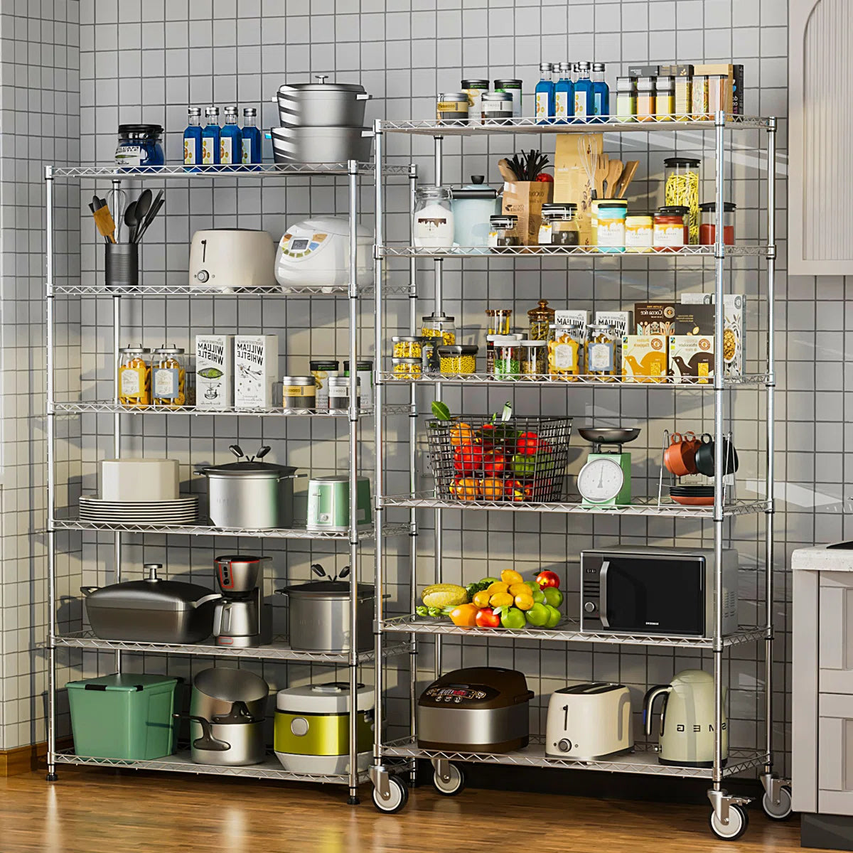 Kitchen Racks: Adjustable 6-tier Steel Wire Shelving Unit With Wheels