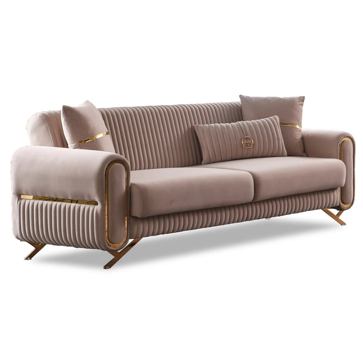 Luxury Sofa Sets: 87'' Wide Velvet 4-Piece Sofa Set with Loveseat and 2 Chairs in Beige or Grey Finish