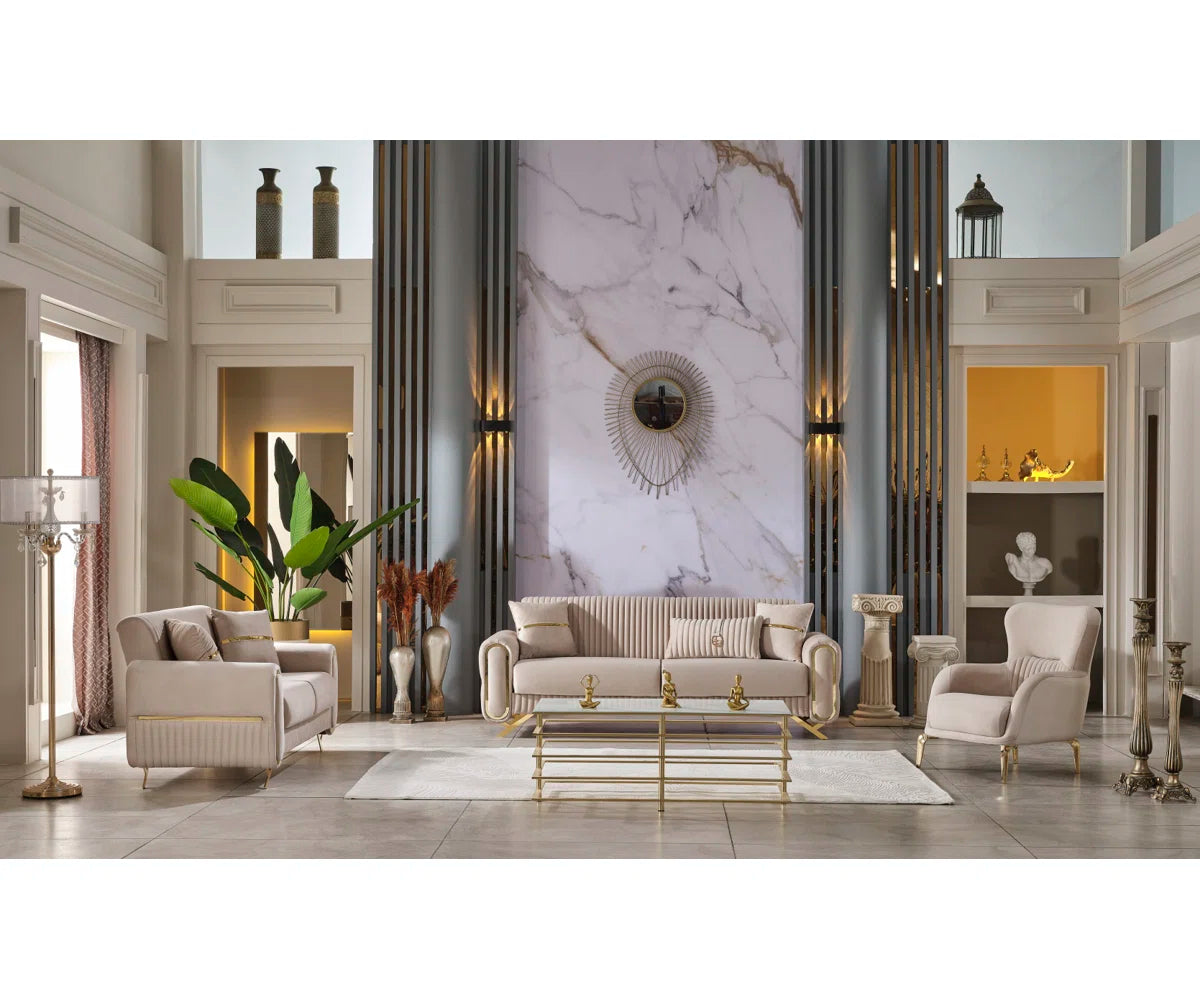7 Seater Sofa Set: 3-Piece Living Room Collection Velvet Sofa Set