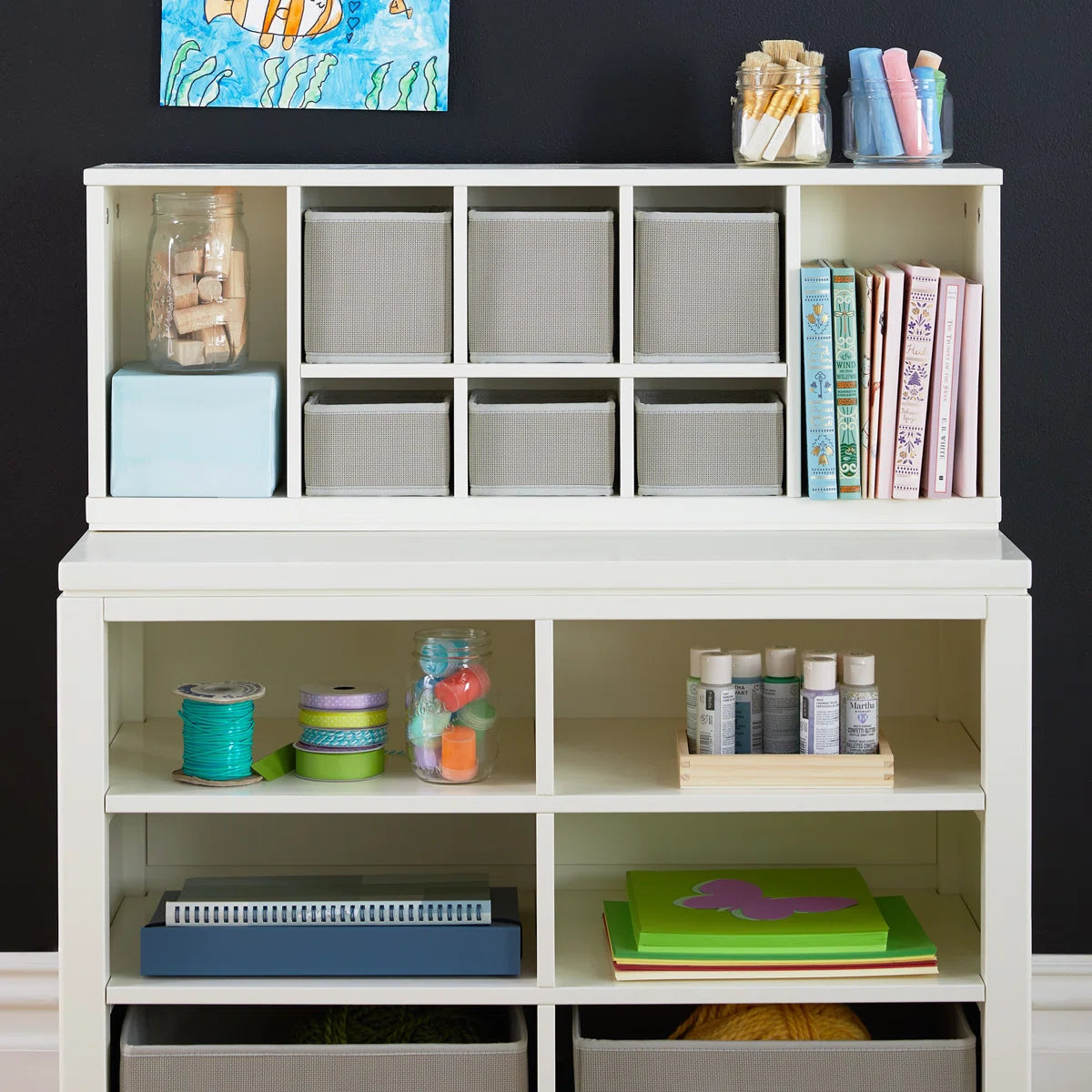Kids Toy Storage Unit: Double Open Storage Organiser with Woven Bins by Martha Stewart