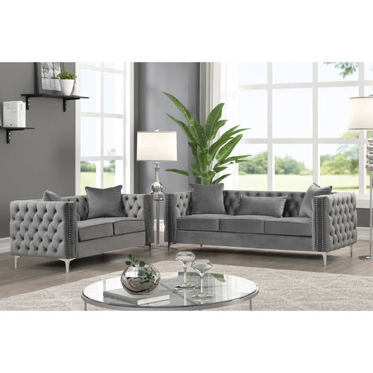 Luxury Sofa Sets: Velvet Tufted 2-Piece Living Room Set with Chrome Legs and 5 Toss Pillows