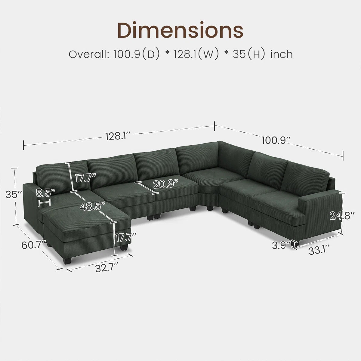 7 Seater Sofa Set: U-Shaped Corduroy Modular Sectional Sofa Set