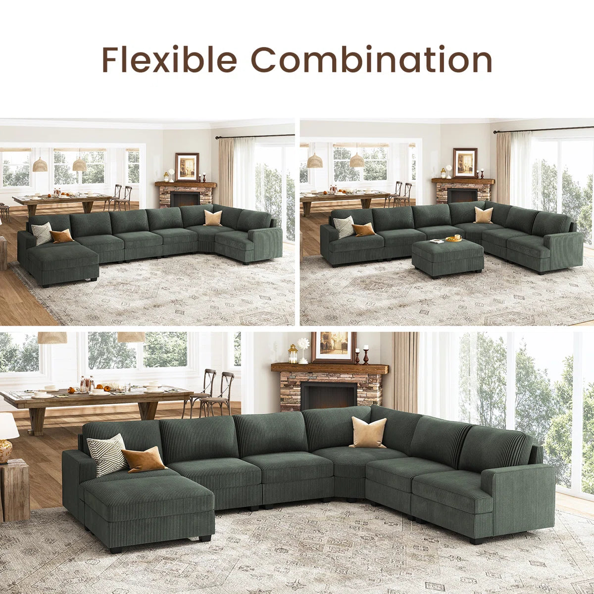 7 Seater Sofa Set: U-Shaped Corduroy Modular Sectional Sofa Set