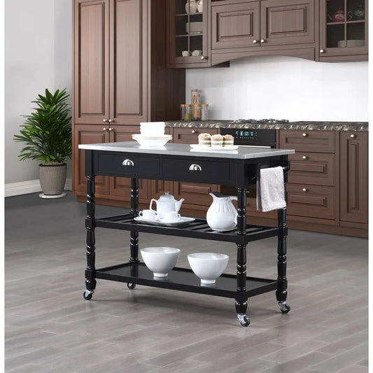 Kitchen Island Table: 45" Stainless Steel Top Kitchen Cart with Locking Wheels & Storage