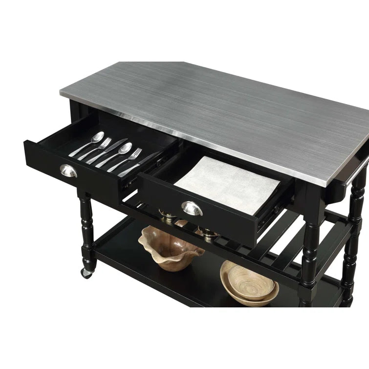 Kitchen Island Table: 45" Stainless Steel Top Kitchen Cart with Locking Wheels & Storage
