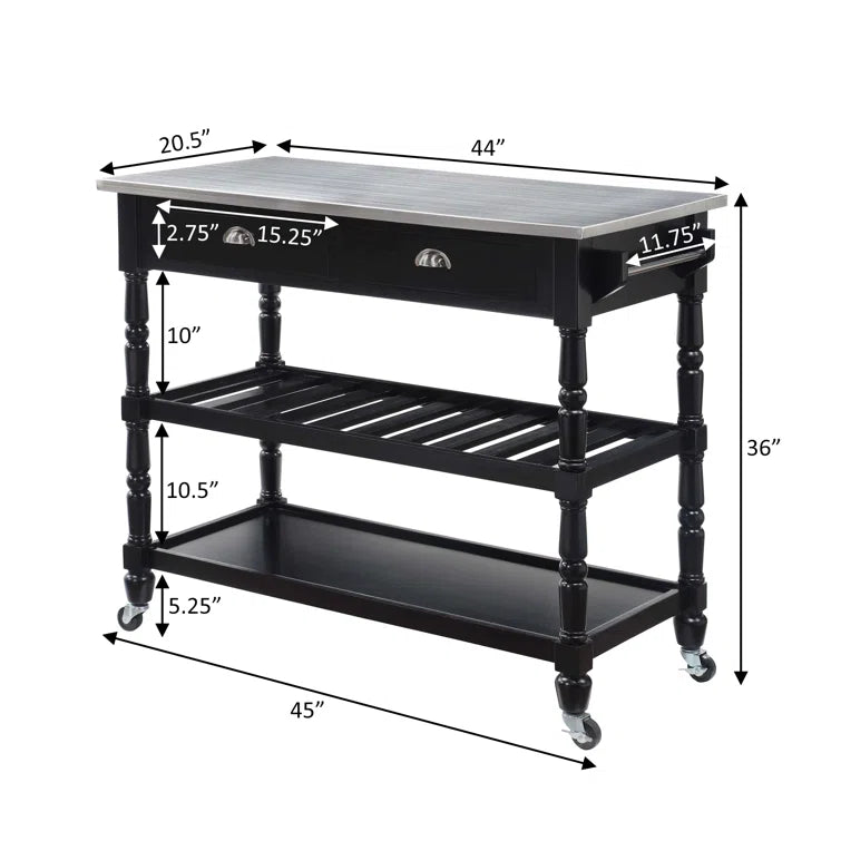 Kitchen Island Table: 45" Stainless Steel Top Kitchen Cart with Locking Wheels & Storage