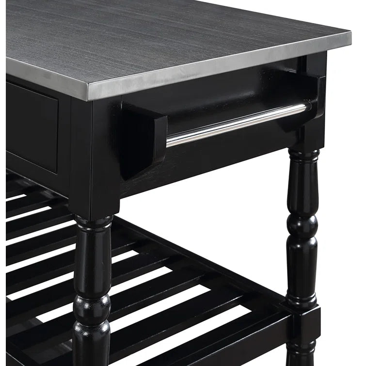 Kitchen Island Table: 45" Stainless Steel Top Kitchen Cart with Locking Wheels & Storage