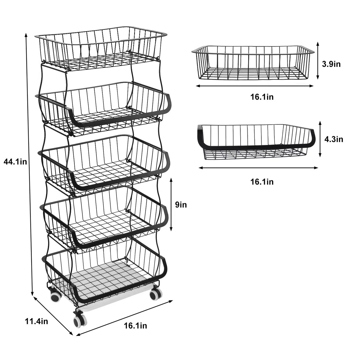 Kitchen Racks: 44.1" H x 16.1" W Wheeled Utility Cart