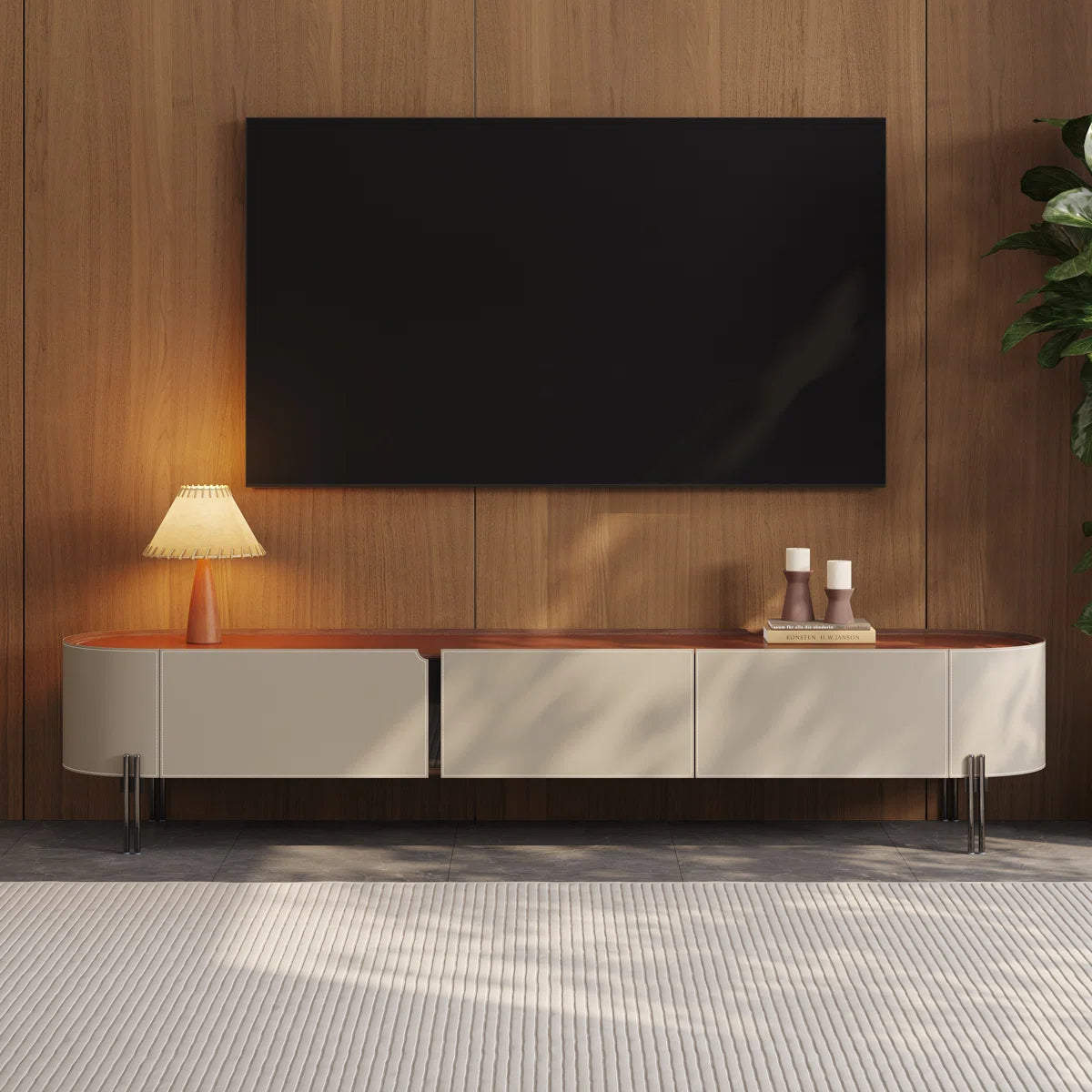 tv panel: 85" TV console table with farmhouse style, 8 doors, 4 drawers