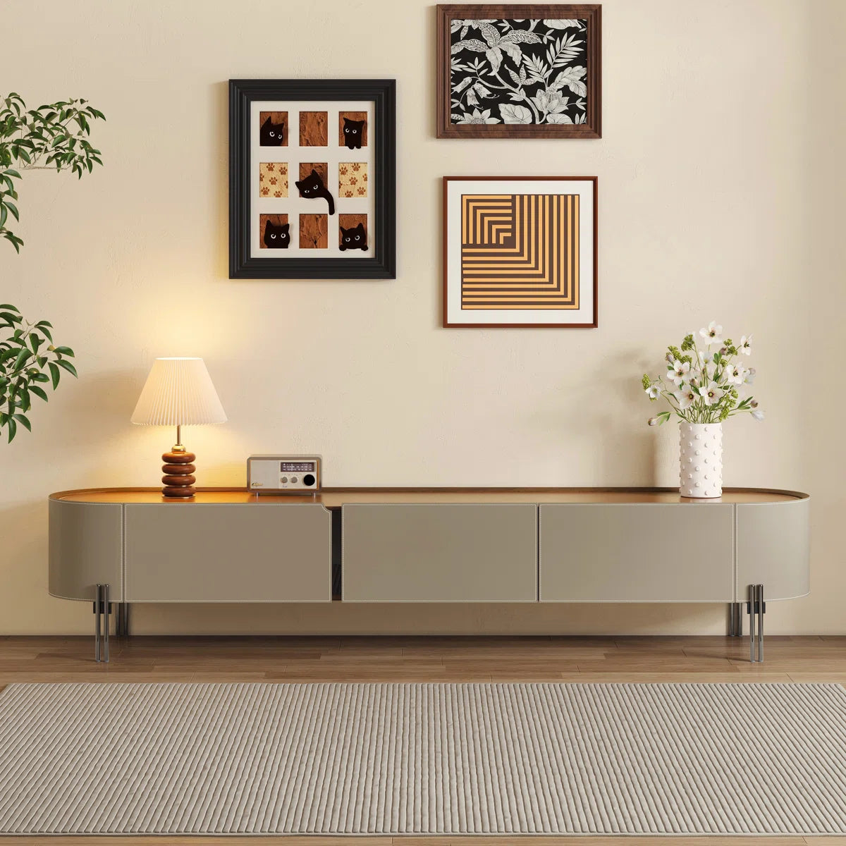 tv panel: 85" TV console table with farmhouse style, 8 doors, 4 drawers