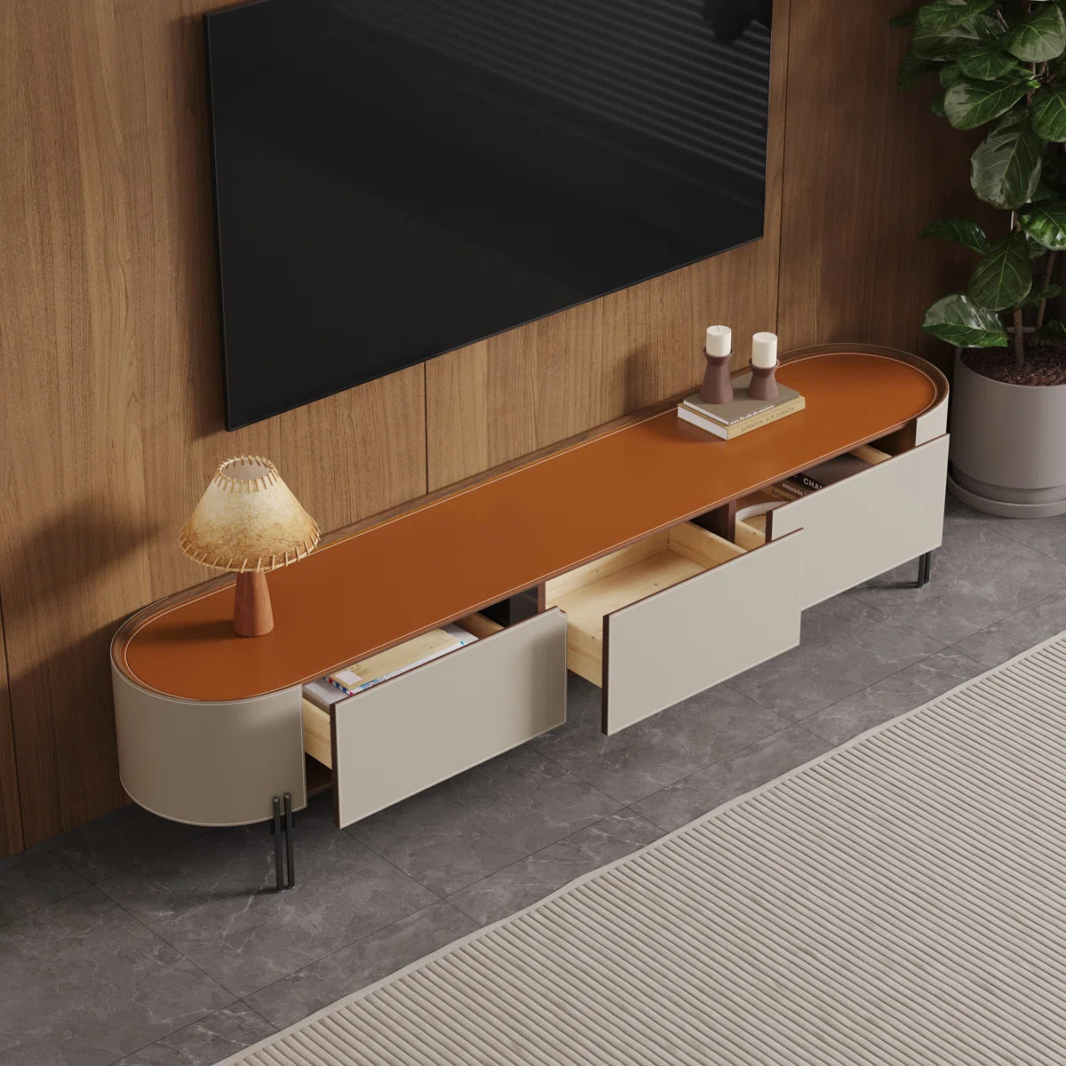 tv panel: 85" TV console table with farmhouse style, 8 doors, 4 drawers