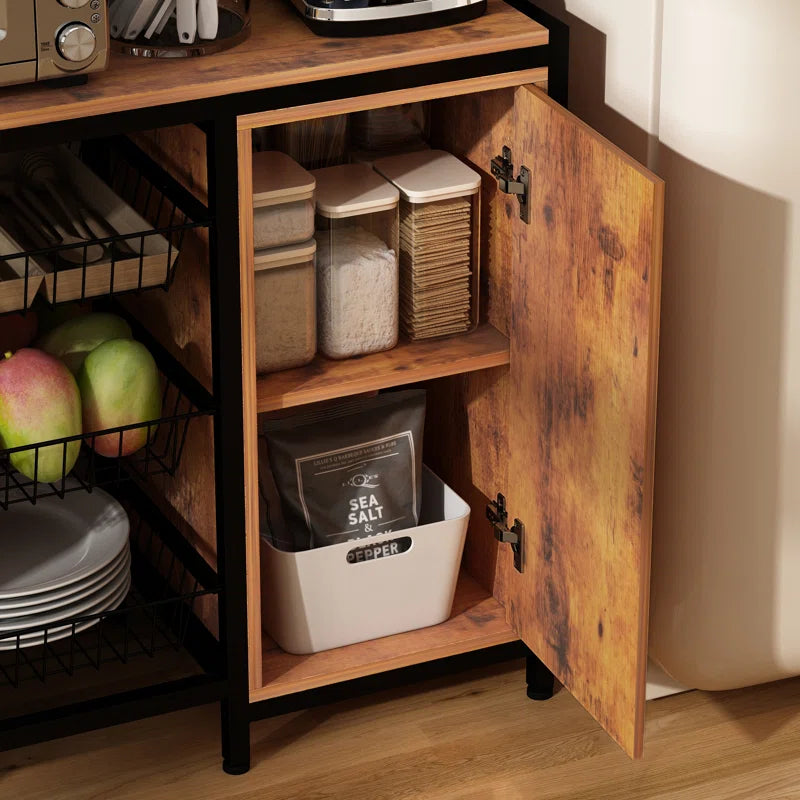 Kitchen Rack: Microwave Shelf Rack and Kitchen Bakers Rack with 3 Metal Baskets and Storage Cabinet