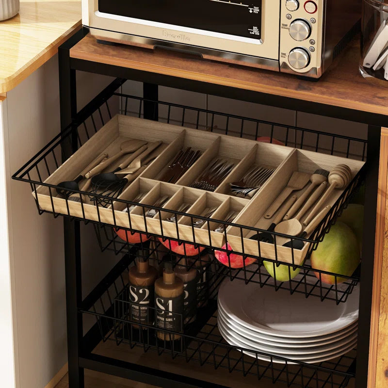 Kitchen Rack: Microwave Shelf Rack and Kitchen Bakers Rack with 3 Metal Baskets and Storage Cabinet