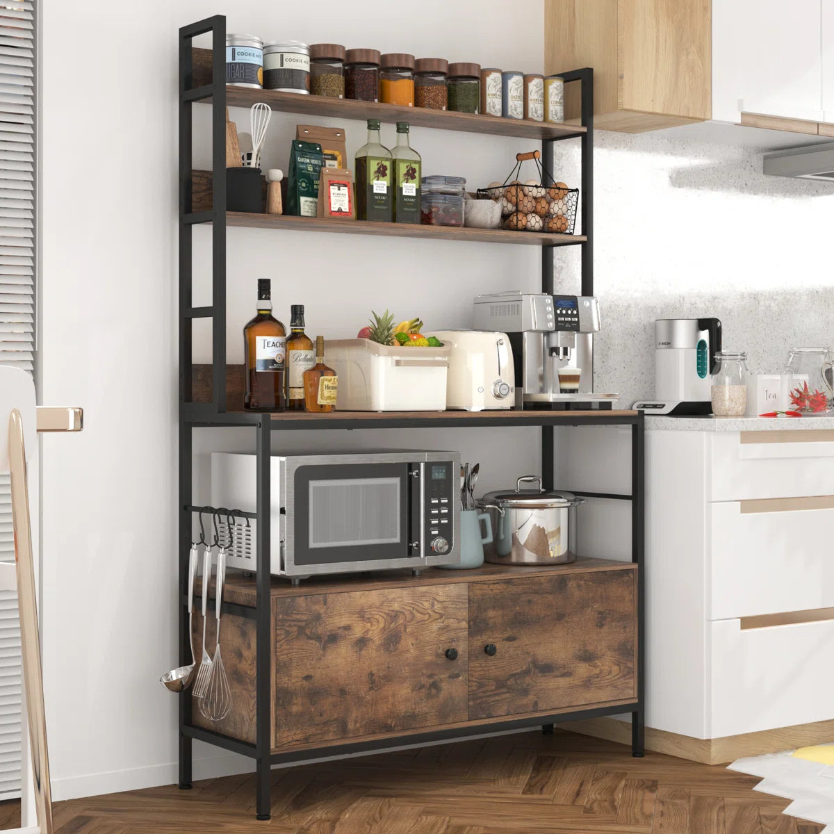 Kitchen Rack: Microwave Shelves and Storage Cabinet in the Kitchen Baker's Rack