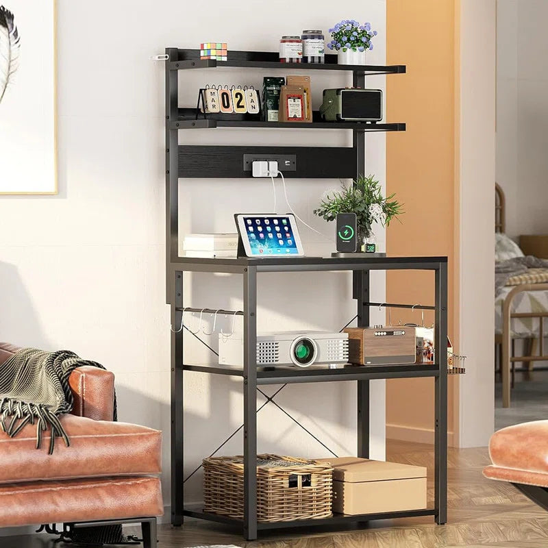 Kitchen Rack: Microwave Stand, Bar Station with Led Lights, Kitchen Storage Shelf, and Bakers Rack with Power Outlet