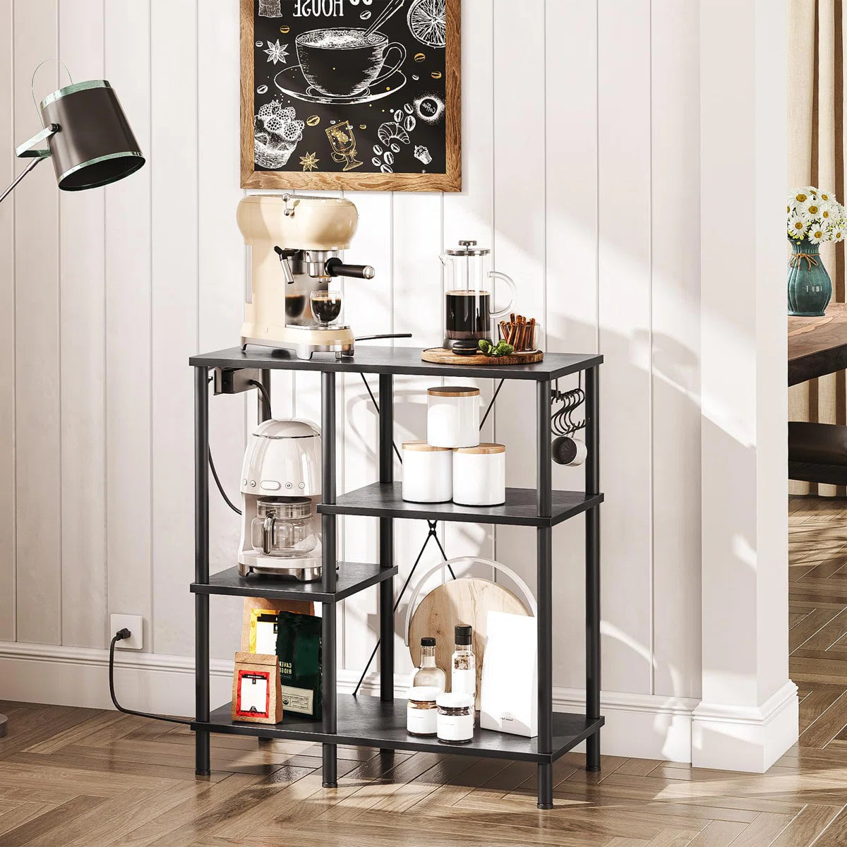 Kitchen Rack: Microwave Stand with 5 S-Shaped Hooks Kitchen Storage Shelf