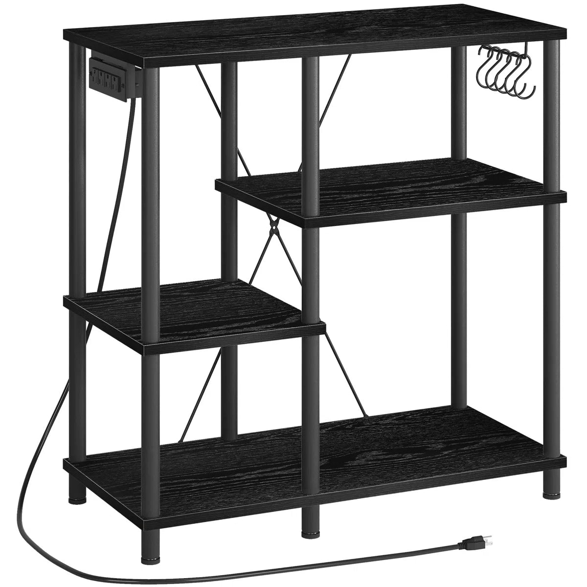 Kitchen Rack: Microwave Stand with 5 S-Shaped Hooks Kitchen Storage Shelf