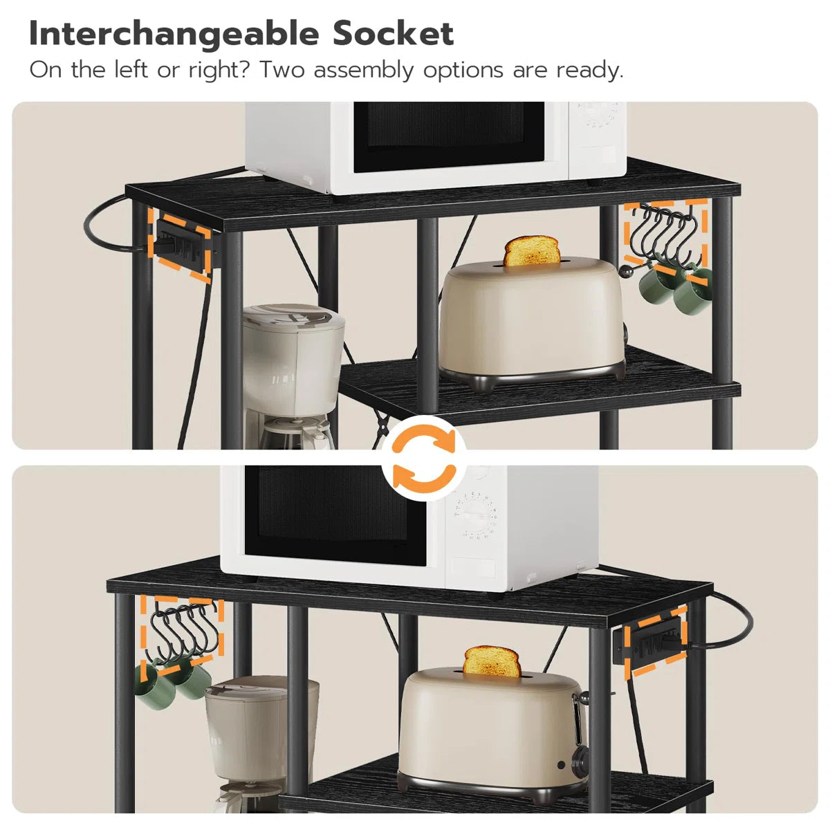 Kitchen Rack: Microwave Stand with 5 S-Shaped Hooks Kitchen Storage Shelf