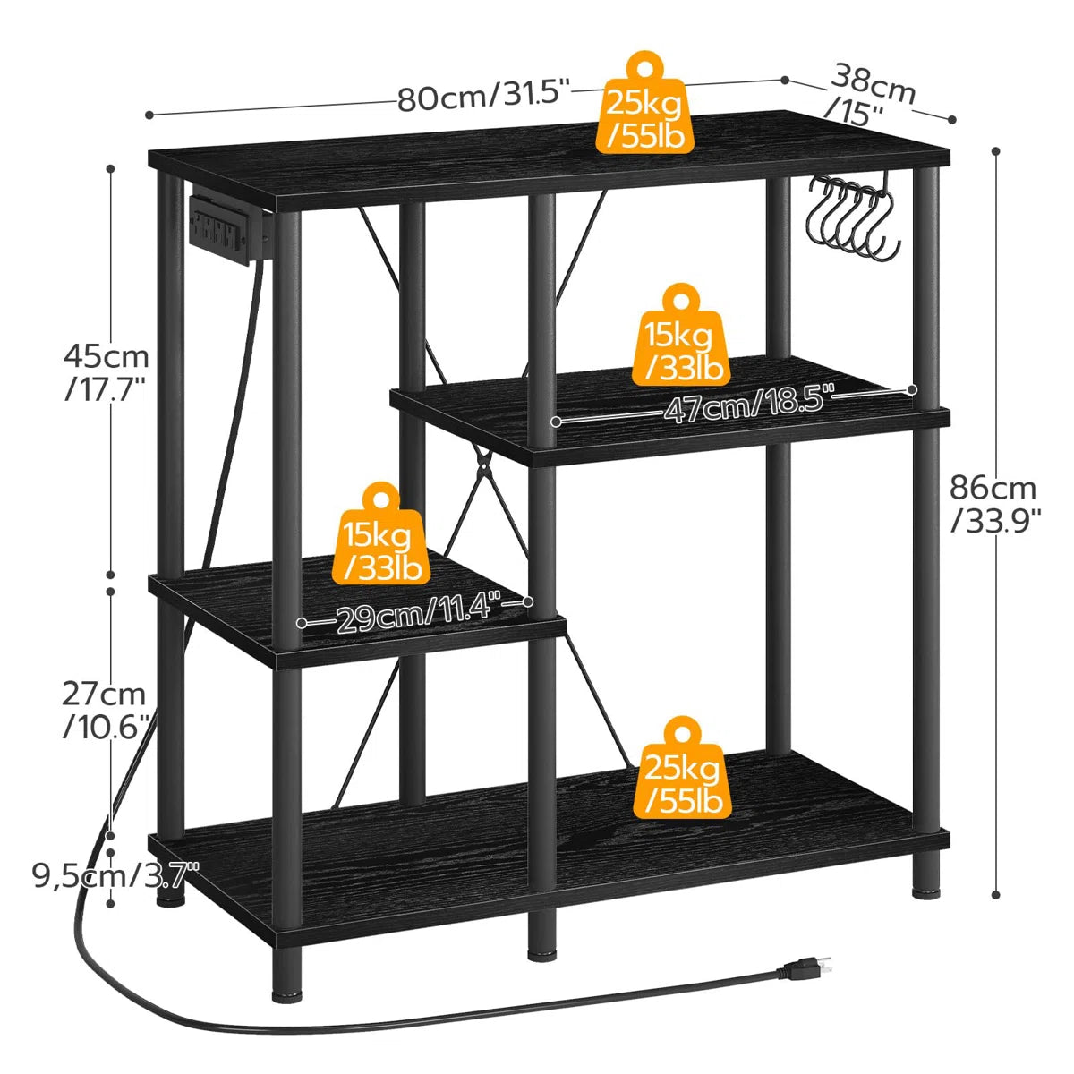 Kitchen Rack: Microwave Stand with 5 S-Shaped Hooks Kitchen Storage Shelf