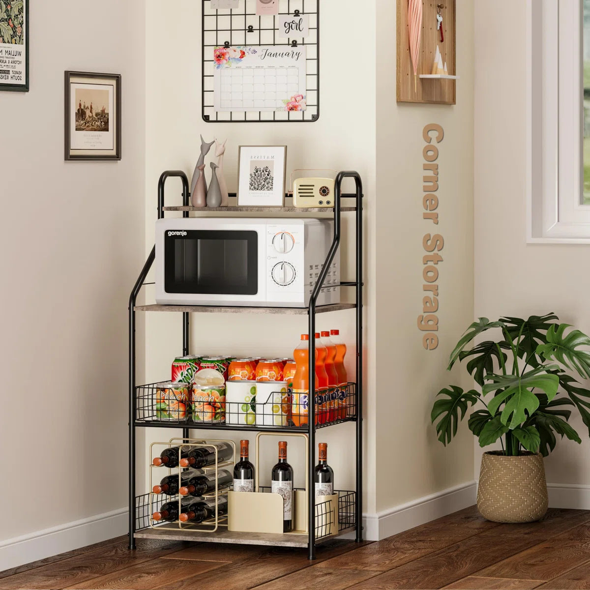 Kitchen Rack: Microwave Stand with Storage Coffee Bar Microwave Cart with Storage, 4-Tier Bakers Racks for Kitchens
