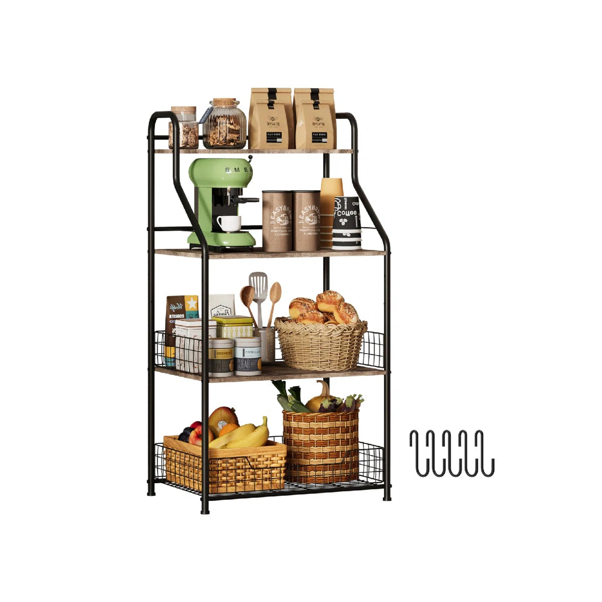 Kitchen Rack: Microwave Stand with Storage Coffee Bar Microwave Cart with Storage, 4-Tier Bakers Racks for Kitchens