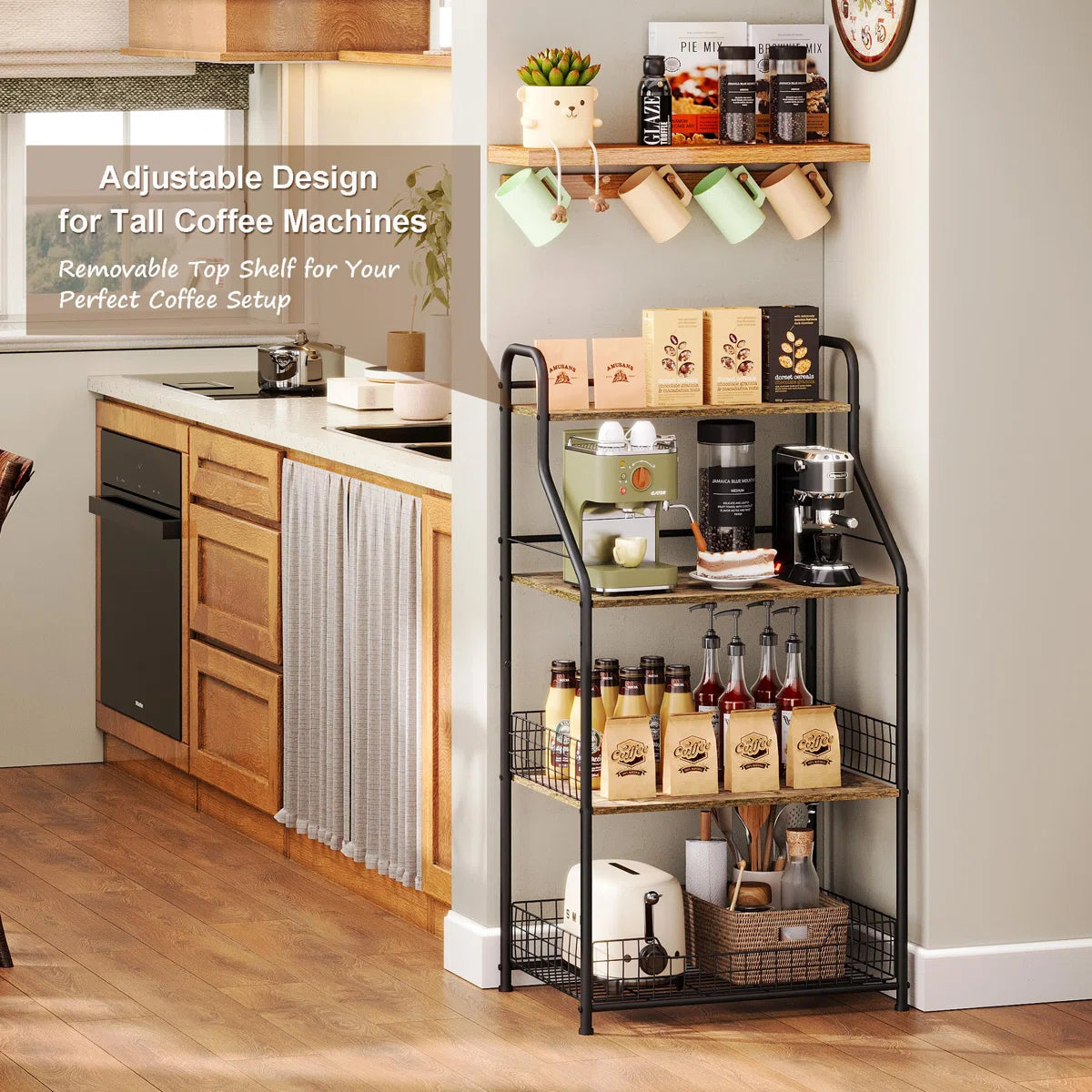 Kitchen Rack: Microwave Stand with Storage Coffee Bar Microwave Cart with Storage, 4-Tier Bakers Racks for Kitchens