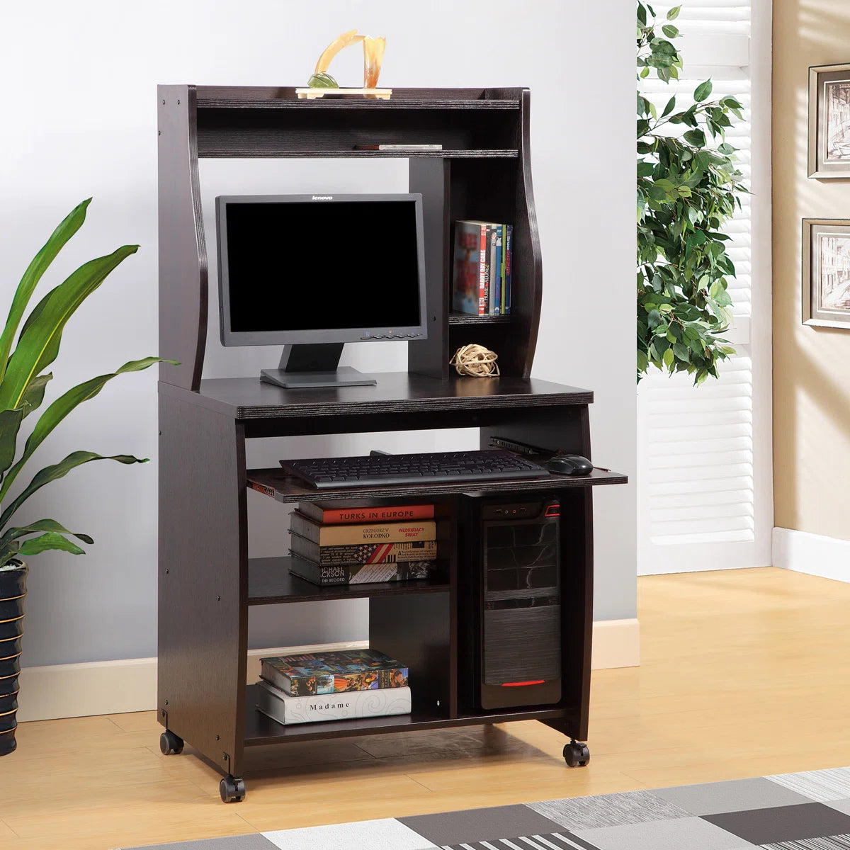 Microwave Stands: Mobile Microwave Utility Cart with Hutch, Shelves, Spice Rack & Locking Wheels