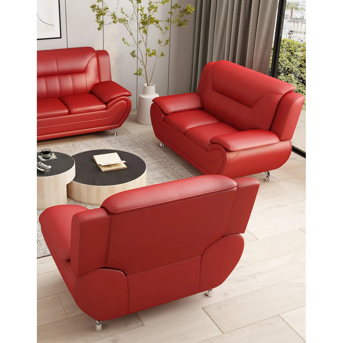 Luxury Sofa Sets: 2-Piece Modern Bonded Leather Sofa Set with Loveseat & Chair