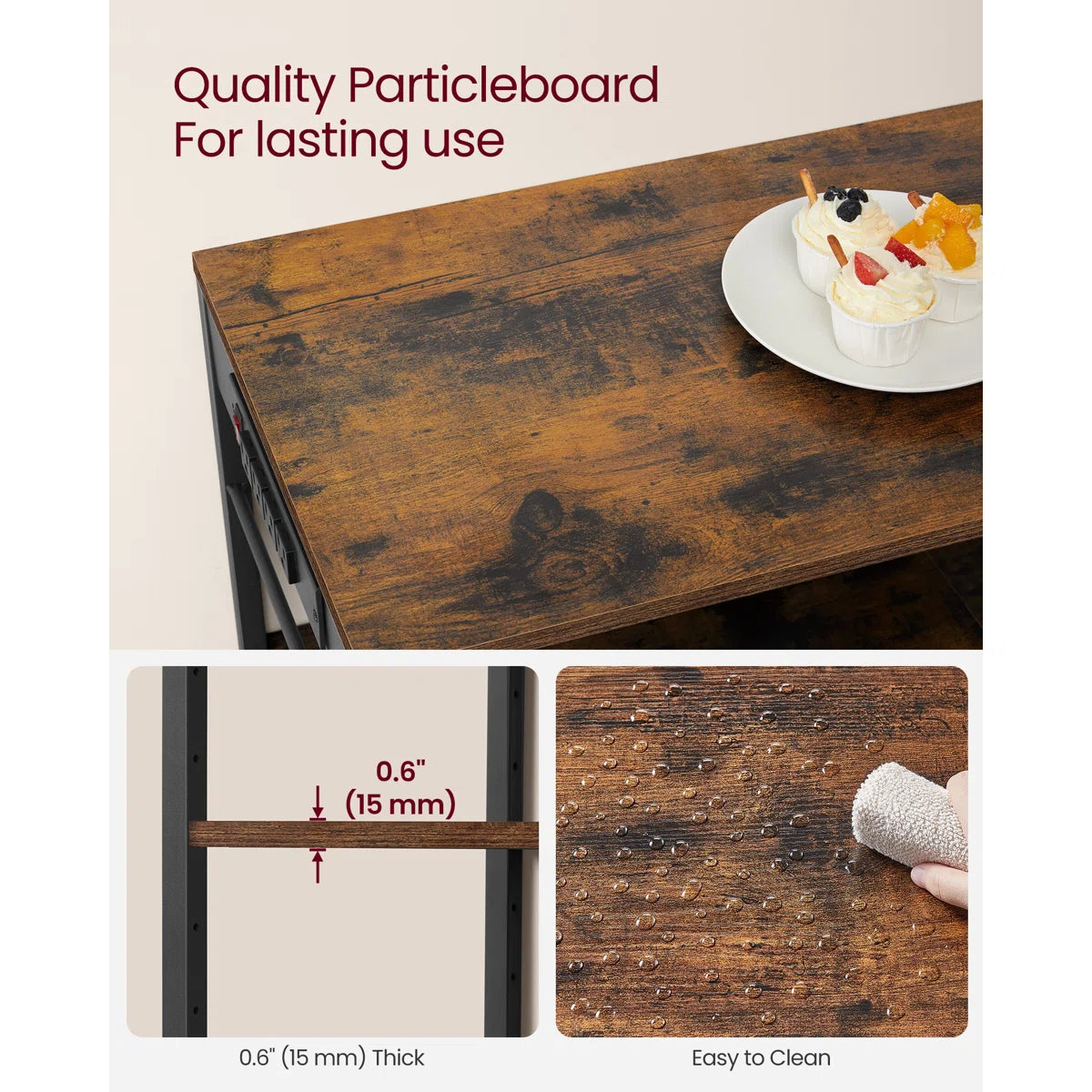 Kitchen Island Table: 35.4" Wide Wide Rustic Brown Kitchen Shelf with Basket & 5 Shelves