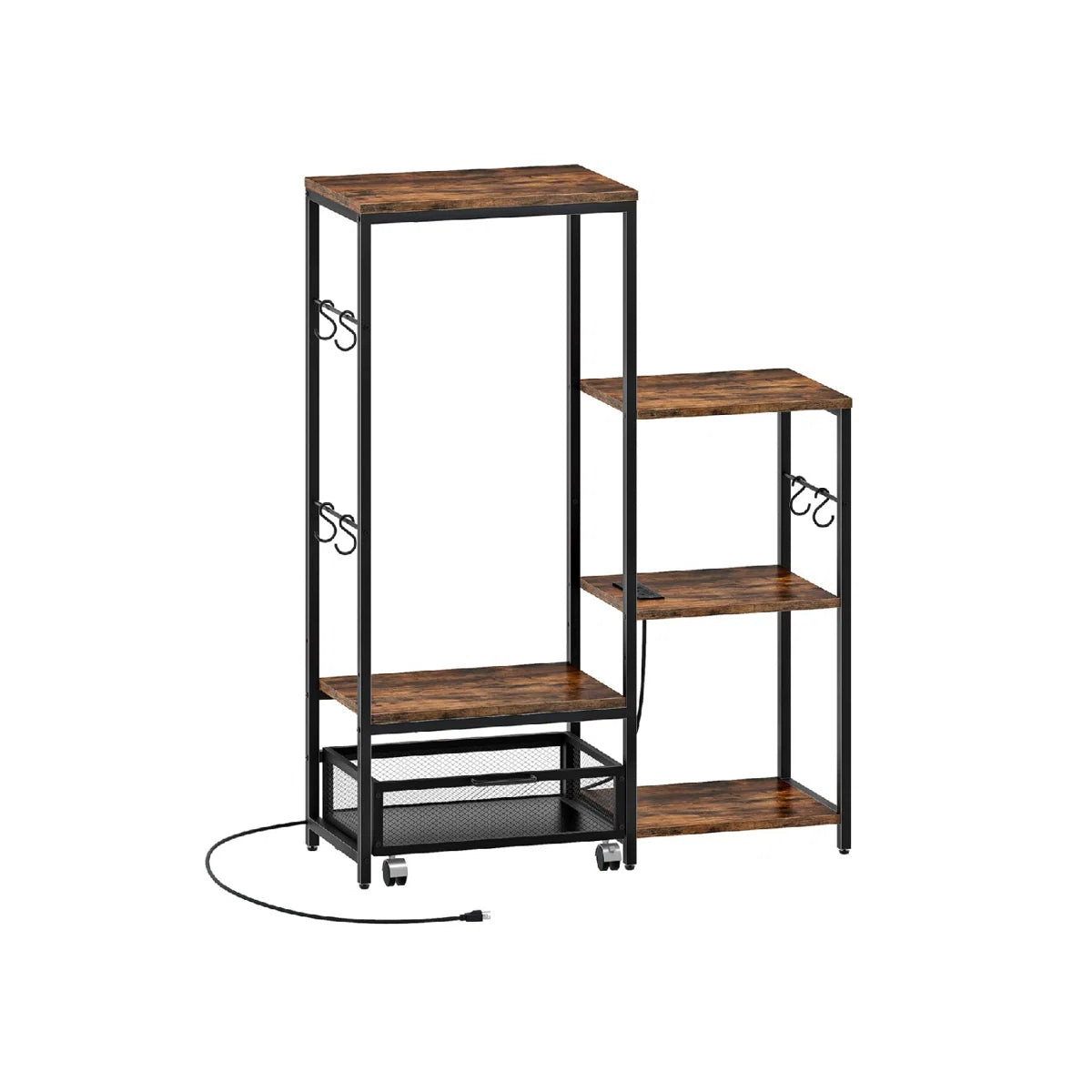 Kitchen Racks: Microwave Oven Stand, Kitchen Bakers Rack & Power Outlet, Compact Refrigerator Stand With Detachable Basket