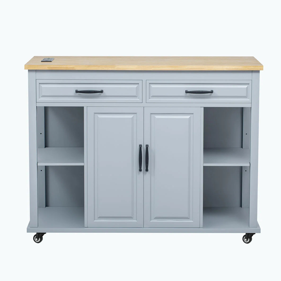 Kitchen Island Table: 47.2" Wide Extendable Dining Table Island with Power Outlet & Storage