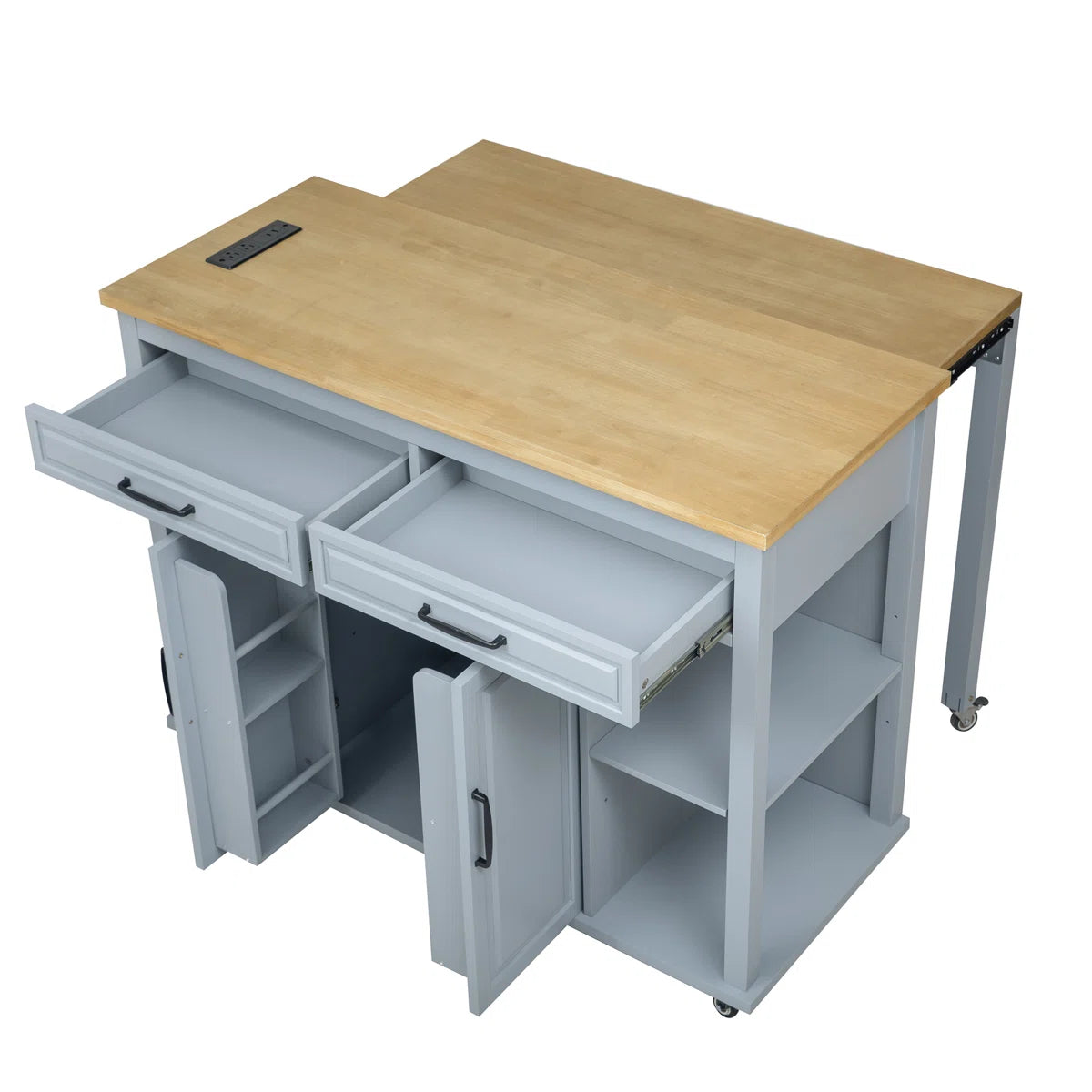 Kitchen Island Table: 47.2" Wide Extendable Dining Table Island with Power Outlet & Storage