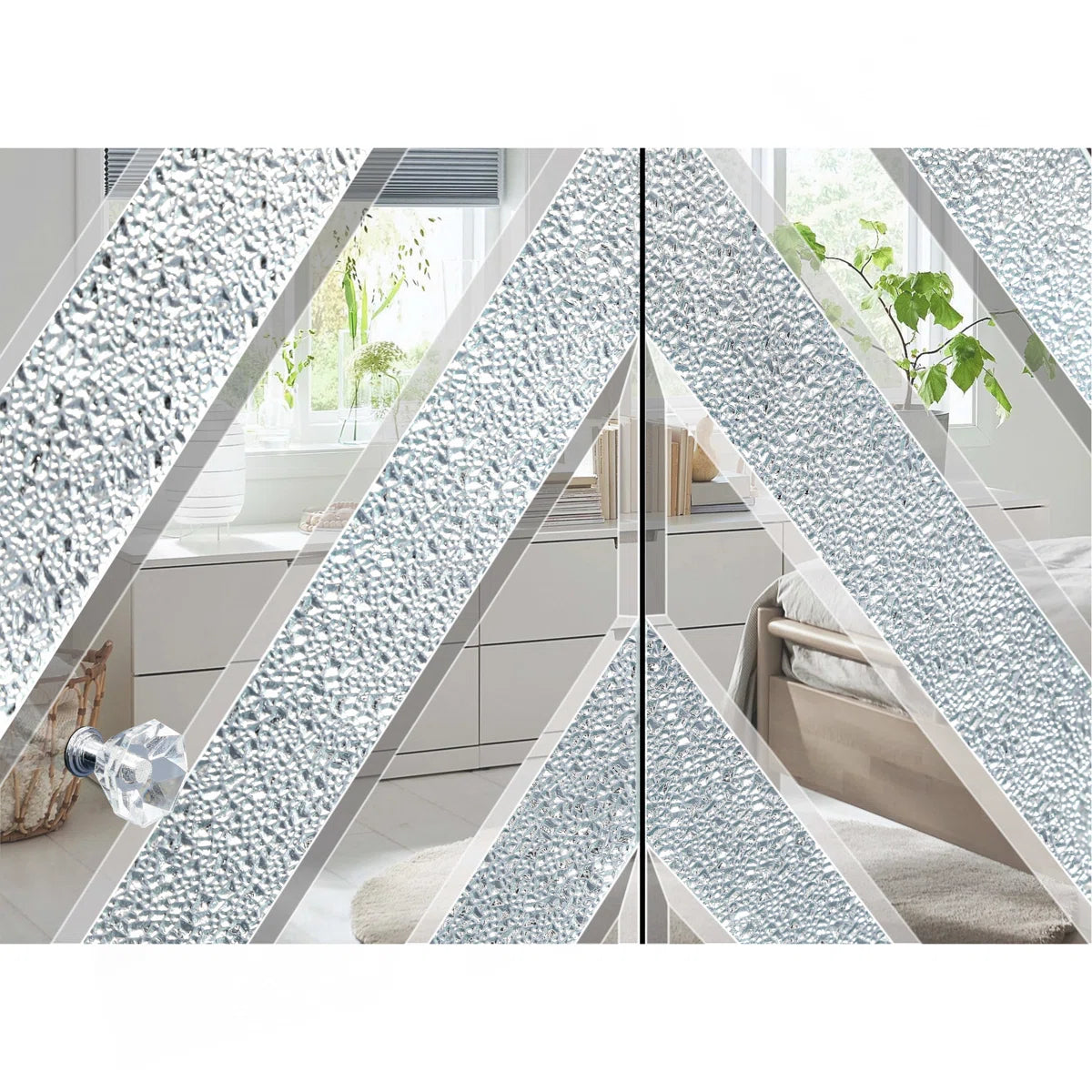 tv panel: Mirrored tv panel For 65+ Inch TV, Sliver TV Console Table With Open Storage & 2 Storage Cabinets ,M Shape Sparkling Mirror Doors For Living Room(59''W X 25.2''H X 15.7D)