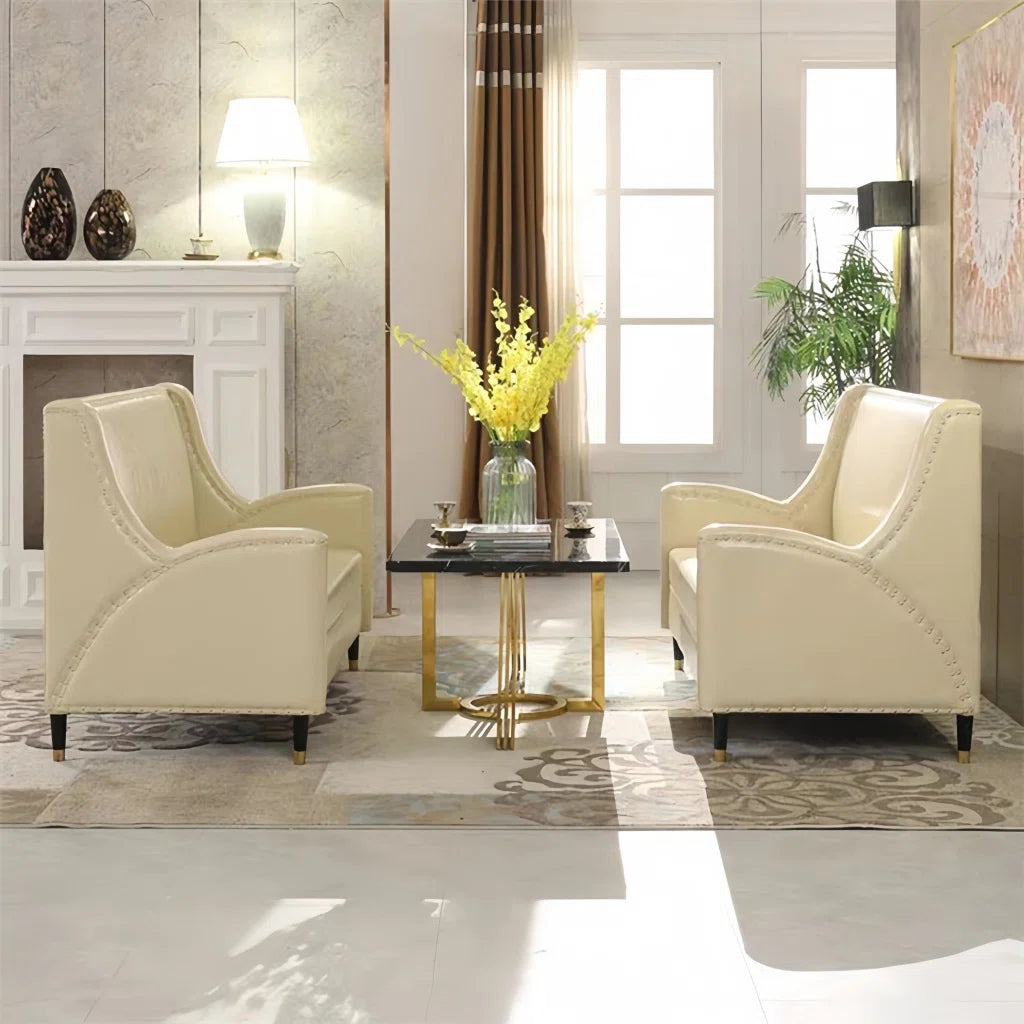 7 Seater Sofa Set: 3-Piece Faux Leather Living Room Sofa & Coffee Table Combo
