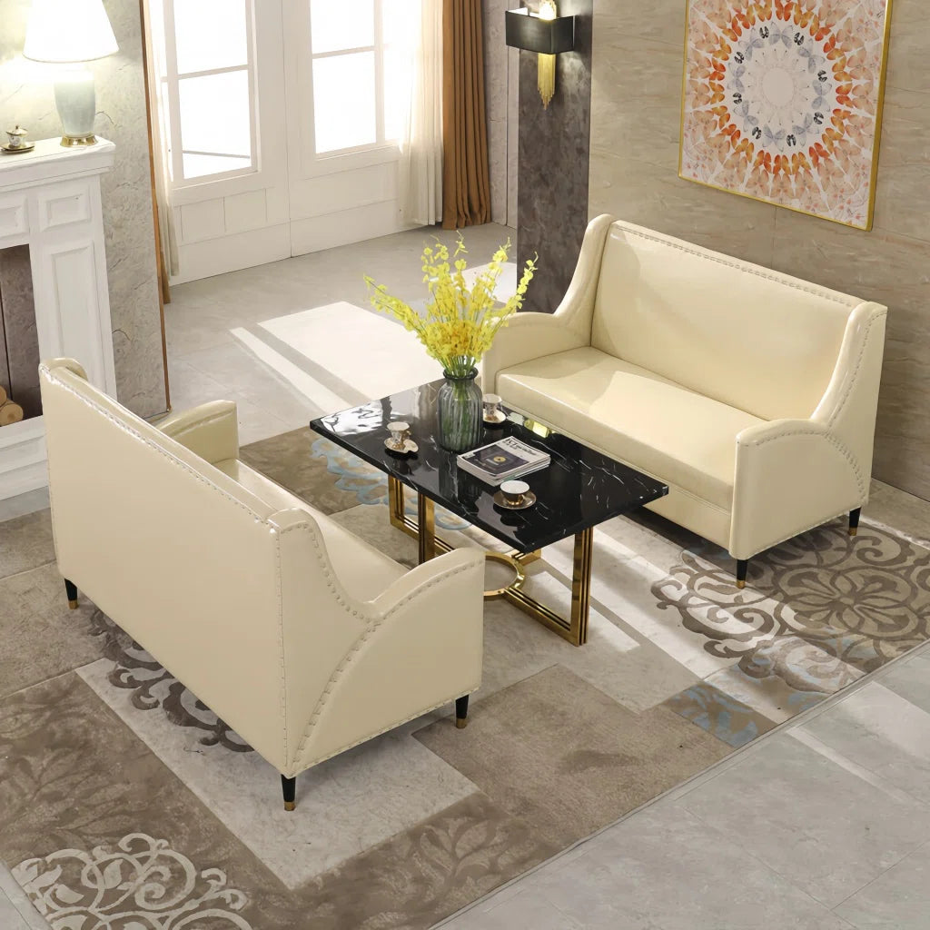 7 Seater Sofa Set: 3-Piece Faux Leather Living Room Sofa & Coffee Table Combo